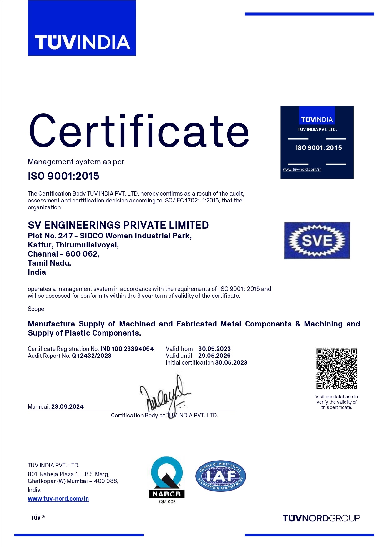 SV Engineerings Pvt. Ltd. Certificates