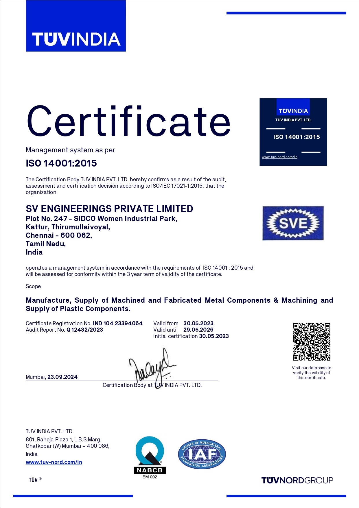 SV Engineerings Pvt. Ltd. Certificates