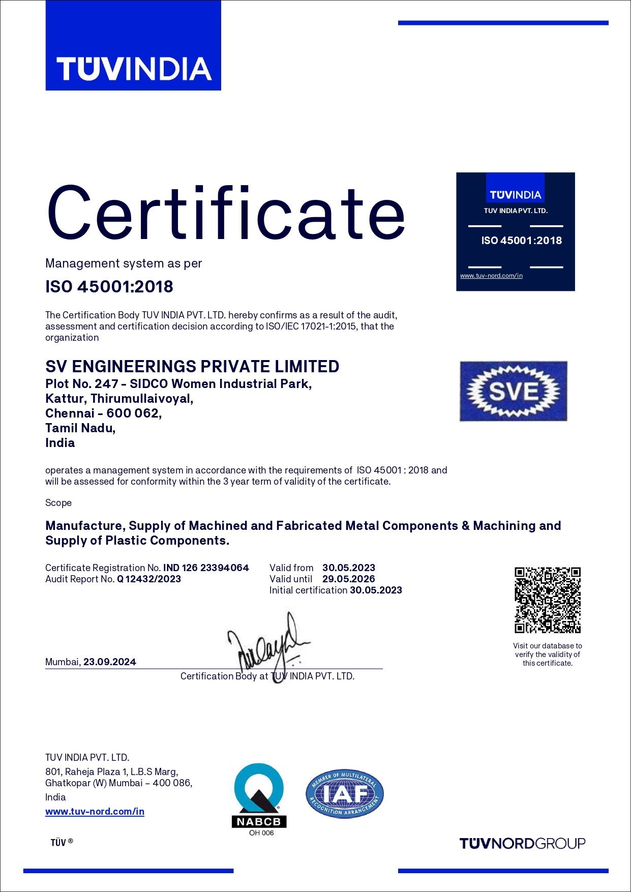 SV Engineerings Pvt. Ltd. Certificates
